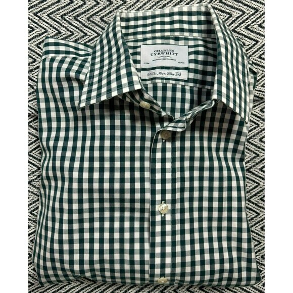 Charles Tyrwhitt Other - Charles Tyrwhitt Green & White Gingham Non-Iron Slim Fit Dress Shirt Size 17.5/3